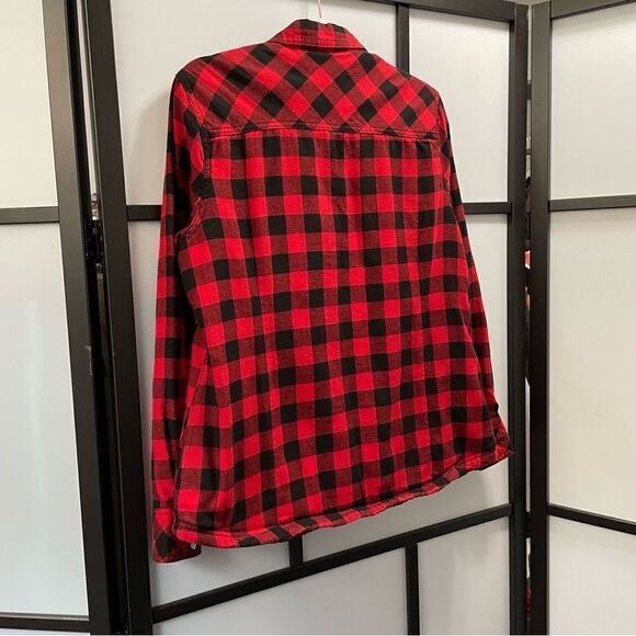 [M] BC Clothing Women’s Red & Black Plaid Snap Button Shacket With Fleecy Lining - Picture 4 of 15
